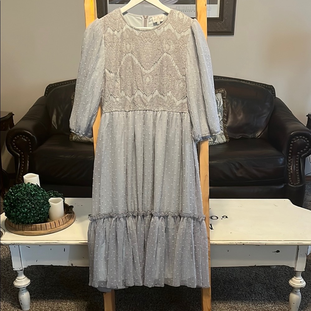 Dainty Jewells Gray Long Sleeve Sundress with Bishop Sleeves